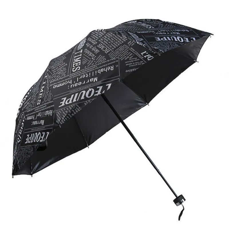 Зонтик от солнца для мужчин и женщин складной универсальный с газетным черным