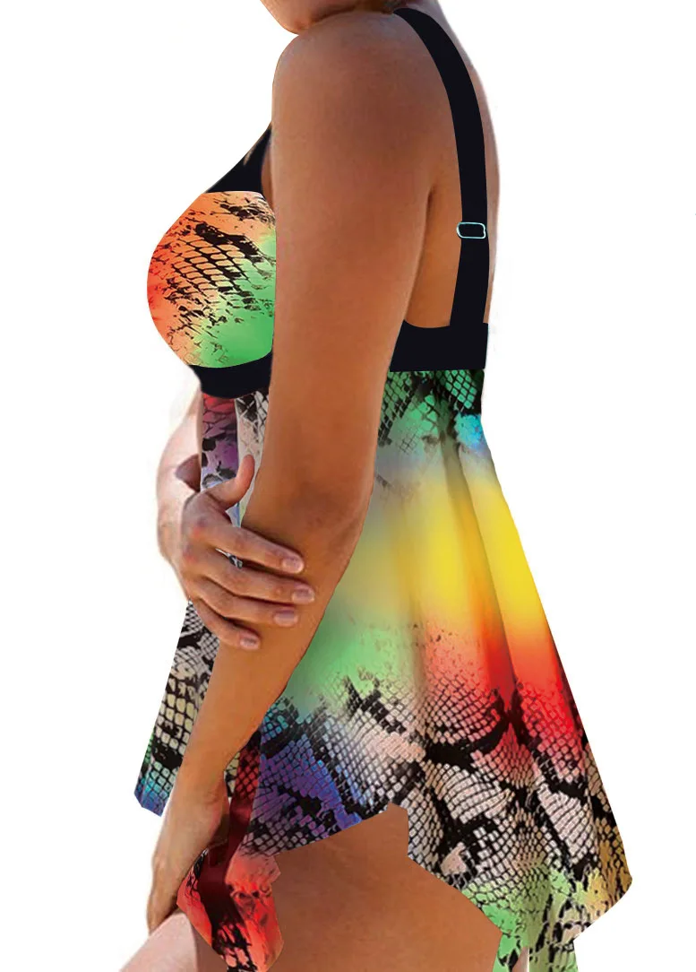 Танкини размера плюс купальник с контролем живота винтажный со змеиным узлом