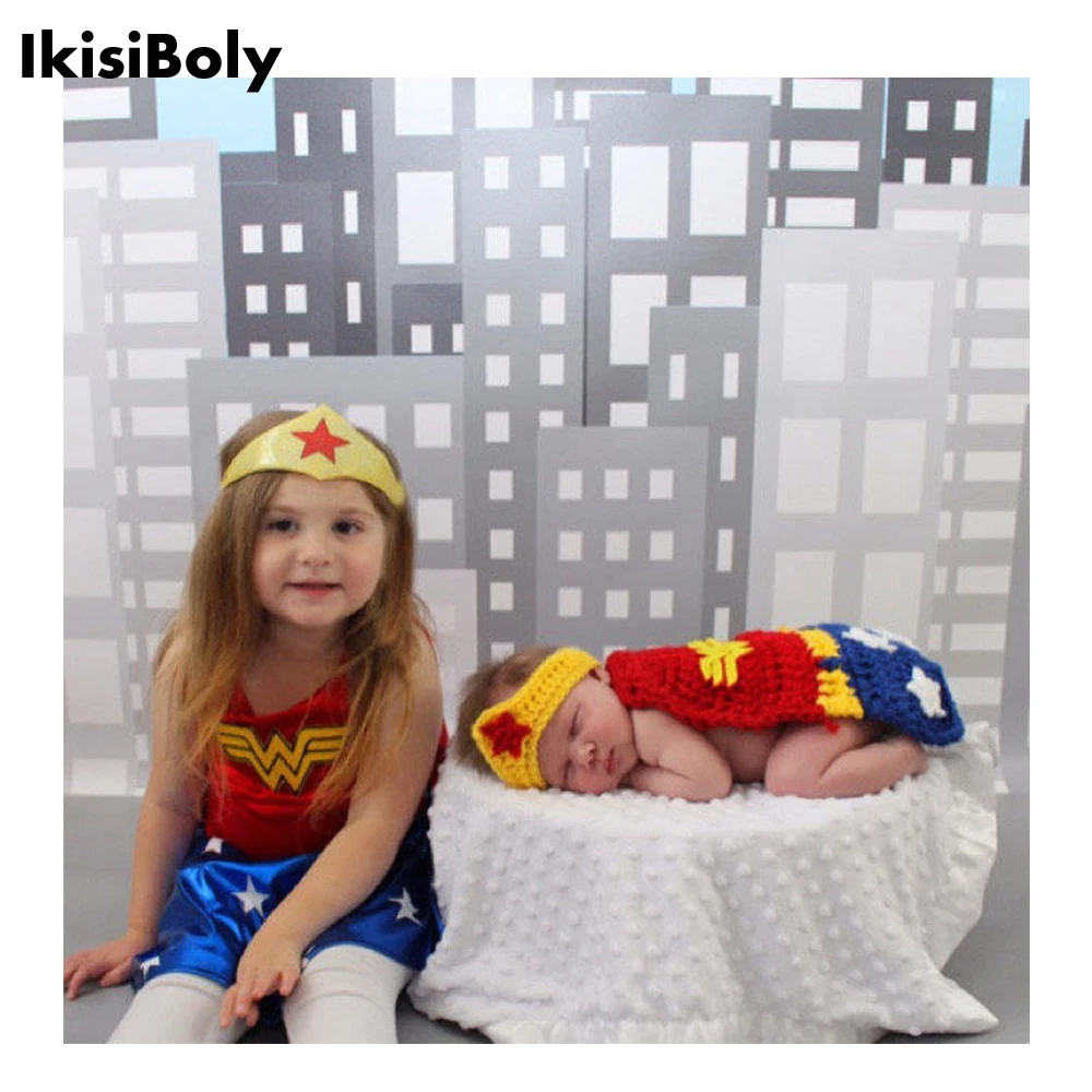 

1 Set Baby Costume Female Hero Knitting Cosplay Funny Clothing Props Newborn Outfit Photography Kids Baby Only