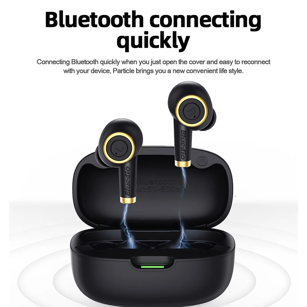 

Bluedio Particle TWS Bluetooth Waterproof In-Ear Earbuds 6mm Driver Wireless Sport Headset with Charging Case for Game