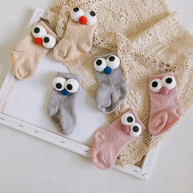 Теплые детские носки с мультяшными куклами из кораллового флиса толстым полом