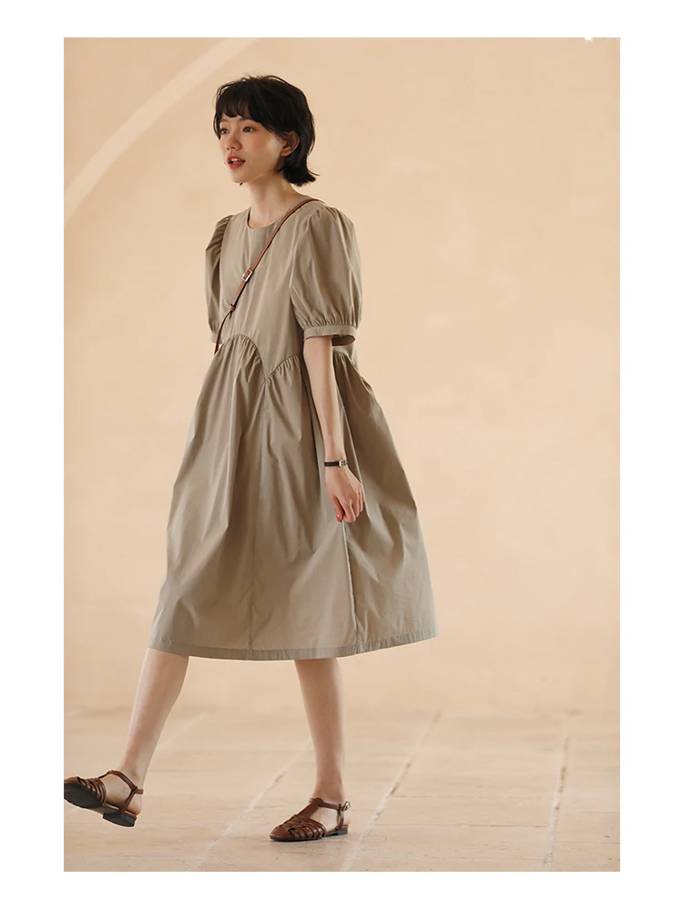 

2021 Summer New Arrival A-Line Puff Sleeve Dress O-Neck Loose Slimmer