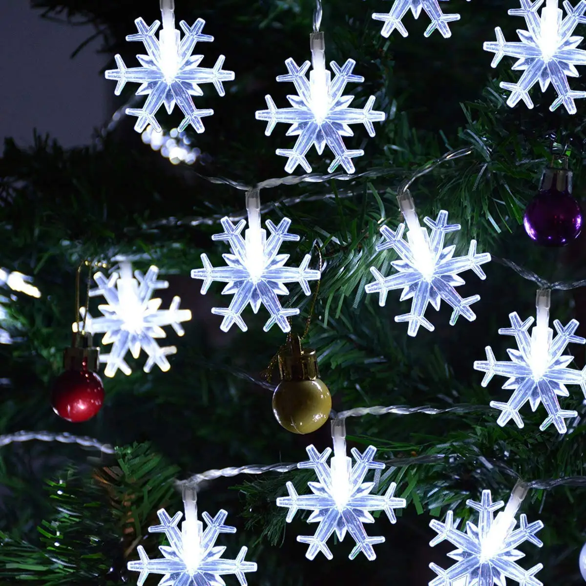 Snowflake White Светодиодный светильник со звездами, мерцающий Рождественский светильник, s гирлянда, лампа, праздничный светильник, ing hanukkah, вечерние, свадебные украшения, для спальни, год - Испускаемый цвет: Snowflake White