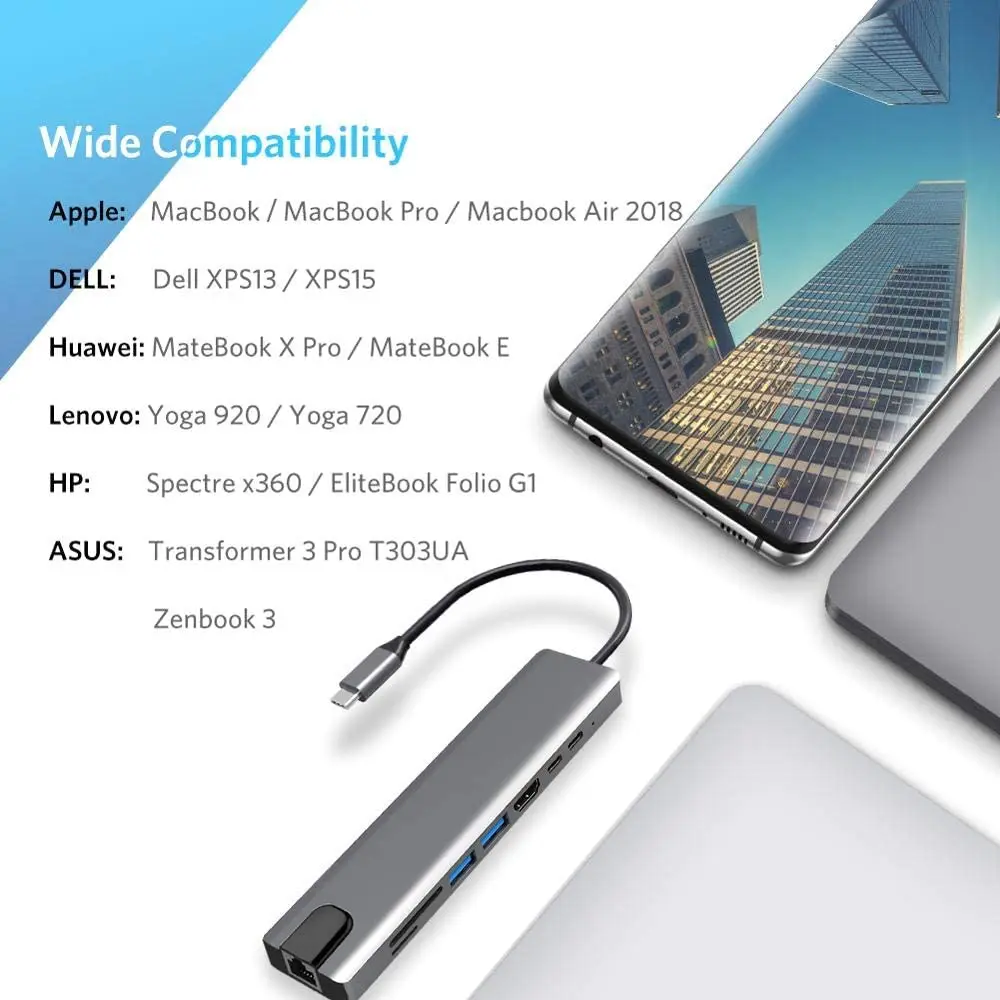 USB C концентратор Тип адаптер с 4K кабель Переходник на HDMI Совместимость Ethernet 100