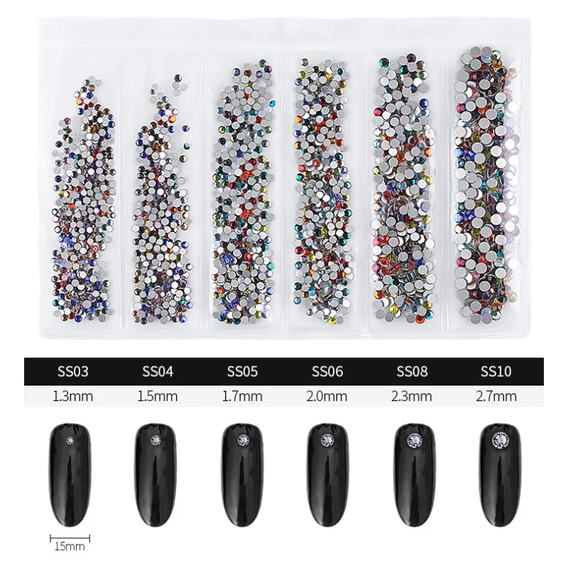 

35 Colors SS3-SS10 1440Pcs Flatback Charm Glass Gems Diamonds 3D Design Manicure Accessory