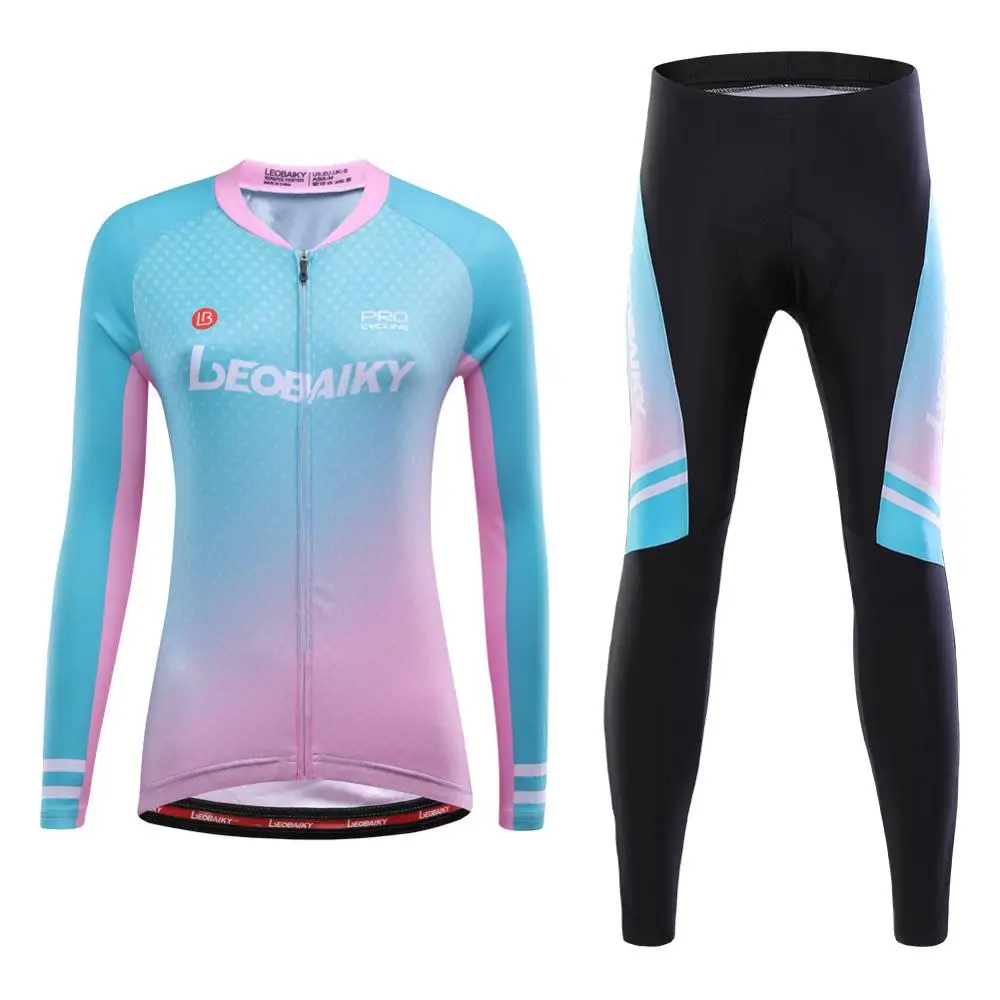Pro Team MTB Bike Clothing Women Cycling Jersey Set Long Sleeve Summer Road Racing Bicycle Clothes Ladies Ciclismo Uniform - Color: Light blue