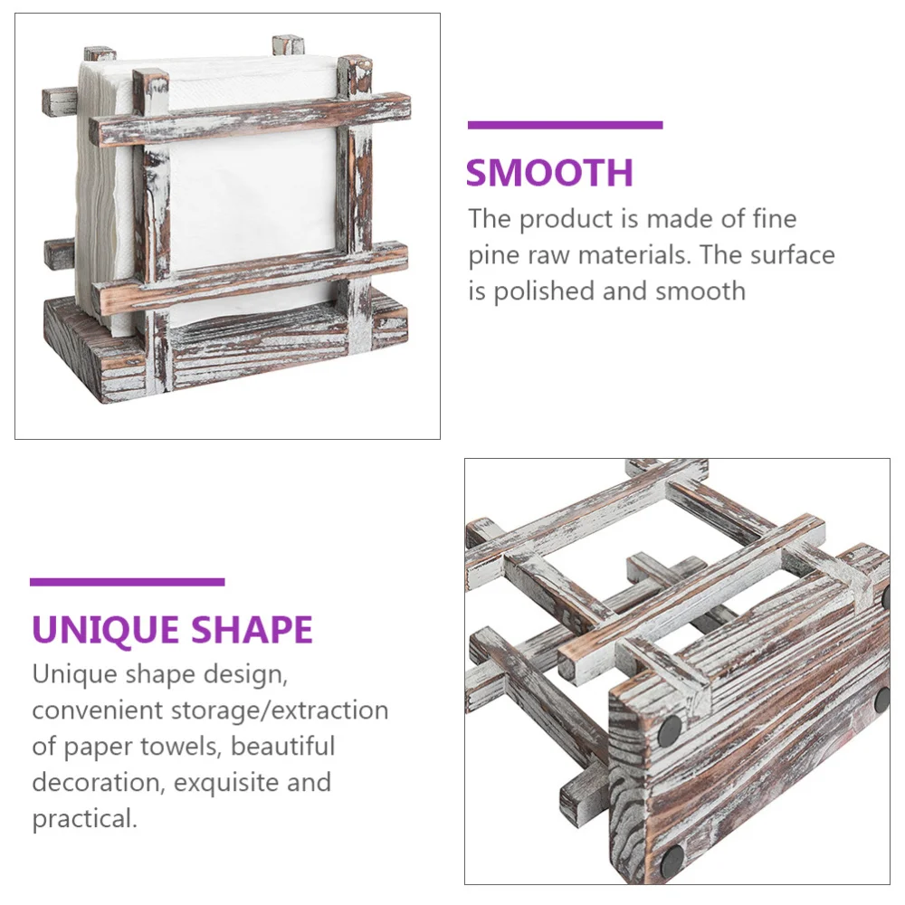 

1Pc Wooden Paper Towel Holder Vintage Desktop Tissue Rack Chic Napkin Rack