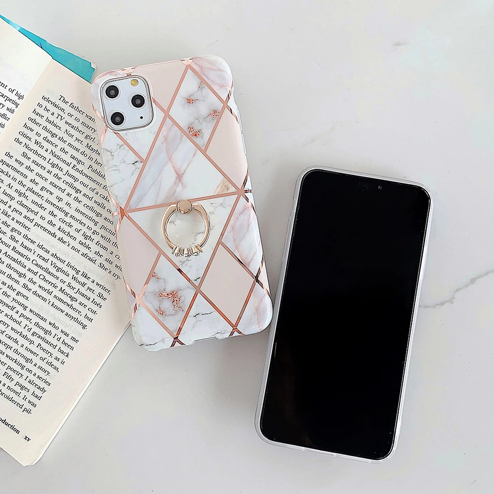Покрытый геометрическим мраморным кольцом держатель для телефона чехол iPhone 11 Pro