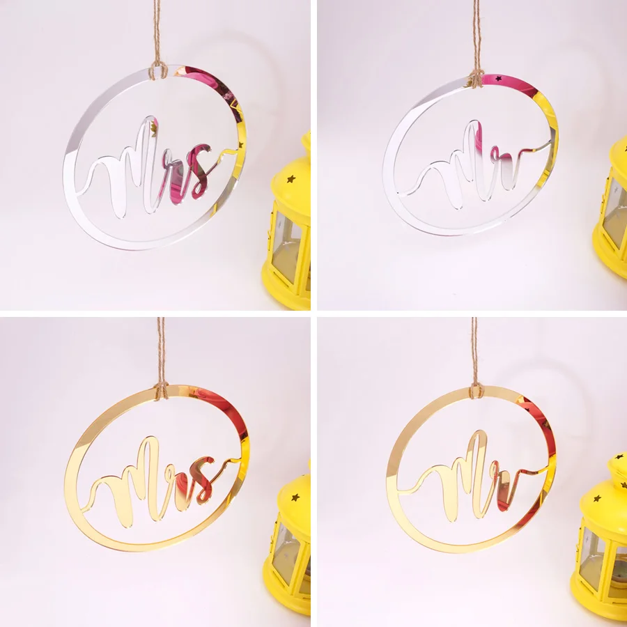 1 комплект акриловая зеркальная круглая рамка Mr Mrs свадебные стулья для вечеринки