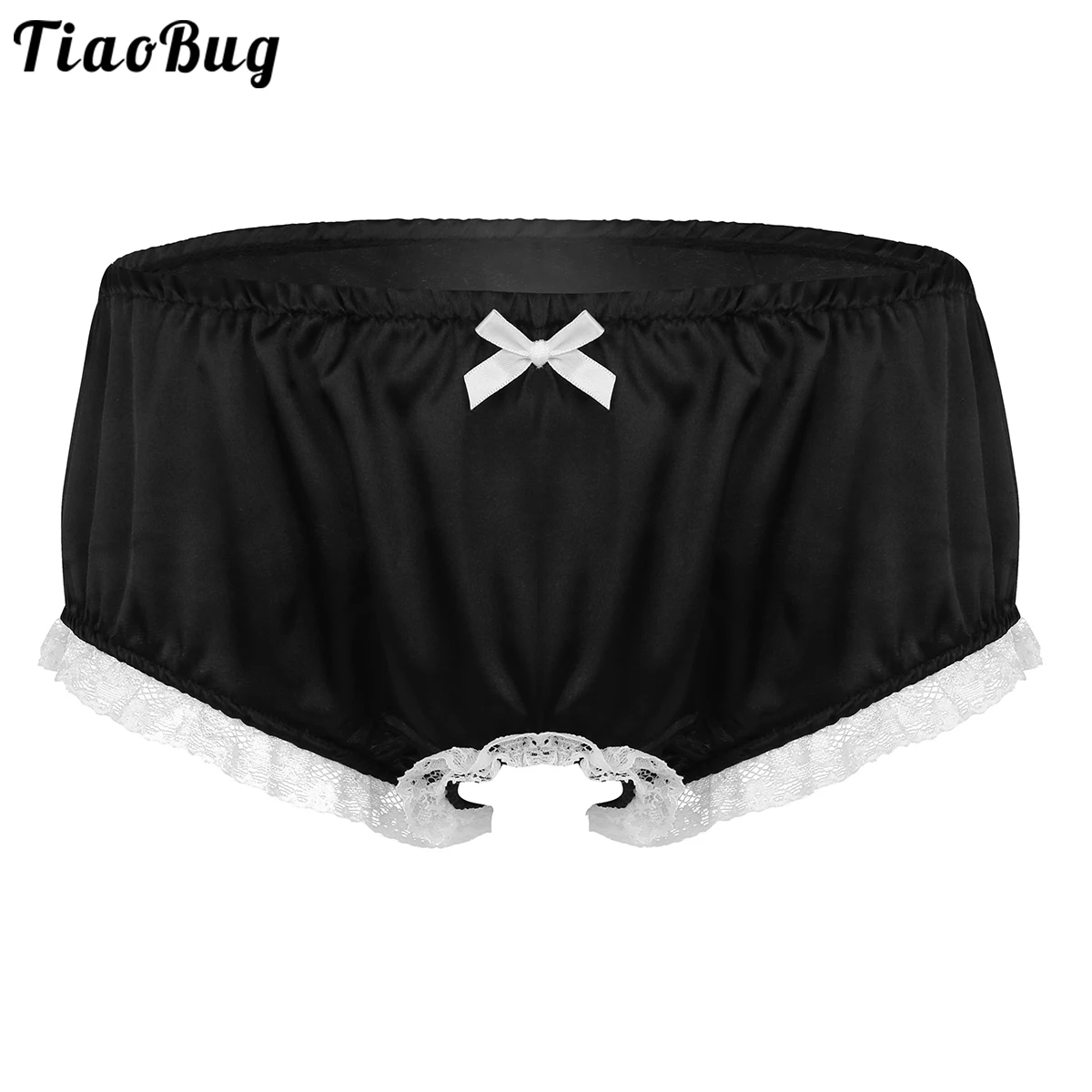 

Мужское нижнее белье TiaoBug, мягкие блестящие кружевные трусы с оборками и открытой промежностью, нижнее белье, трусы