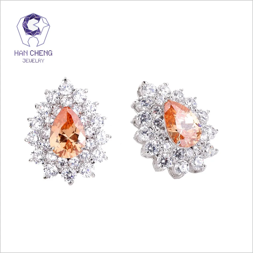 HanCheng New Fashion Luxury Copper Nail Gem Stone CZ Zircon Stud Earrings For Women Statement Jewelry brincos bijoux | Украшения и