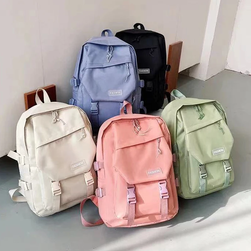 

Korean Style Nylon Backpack Large Capacity Travel Bag for Junior High School Students Preppy Style Campus Solid Color Men's and