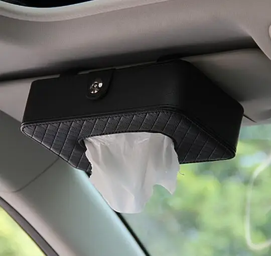 

Leather Car Sun Visor Tissue Box Auto Pumping Cassette Holder Removable Paper Napkin Box Organizer