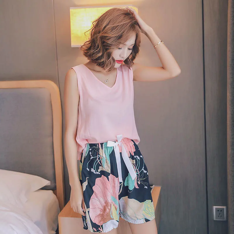

Autumn New Ladies Pajamas Set Floral Printed Comfort 4Pcs Set Soft Cotton Satin Sleepwear Women Comfort Homewear Casual Wear