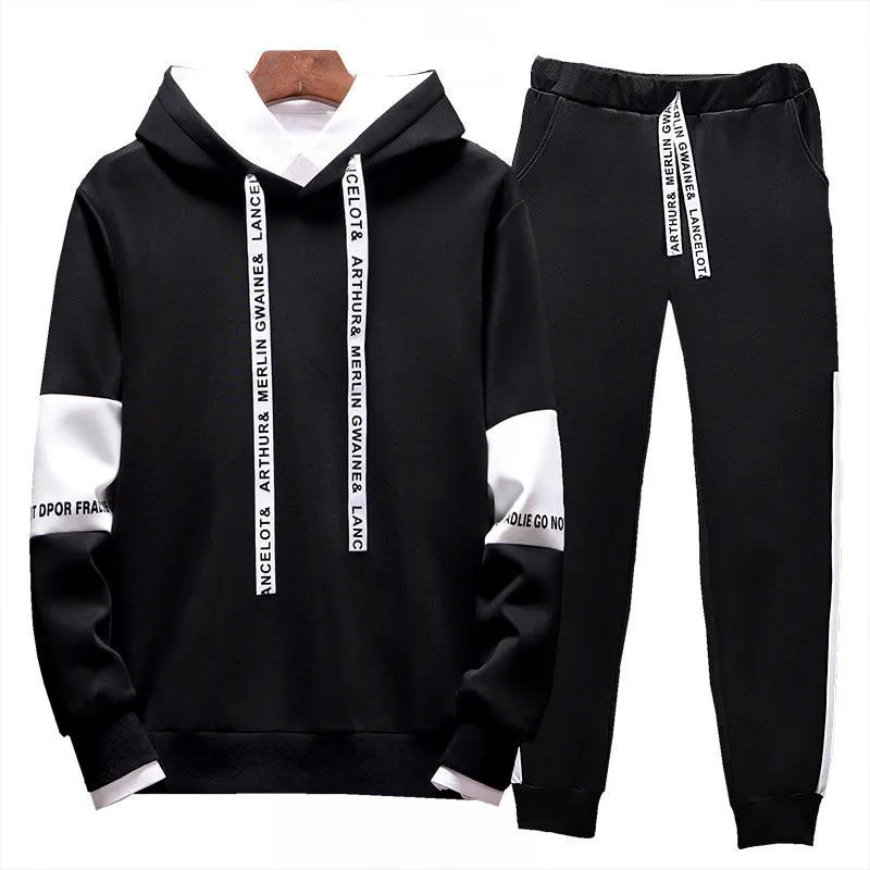 

Men winter fleece tracksuit male suit Sweatshirt set Casual Hoodies men Jogger fashion Brand pullover black sports suit