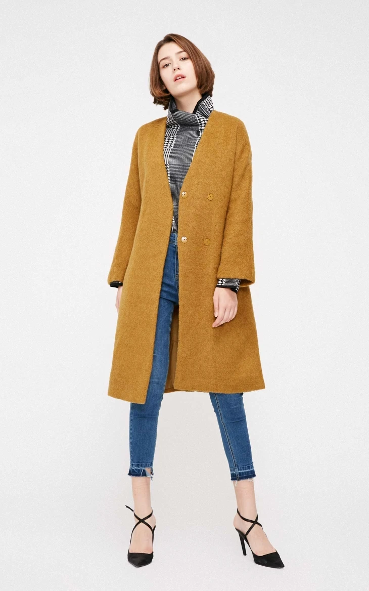 Vero Moda Женское зимнее шерстяное пальто средней длины с v-образным вырезом и короткими рукавами | 318327532