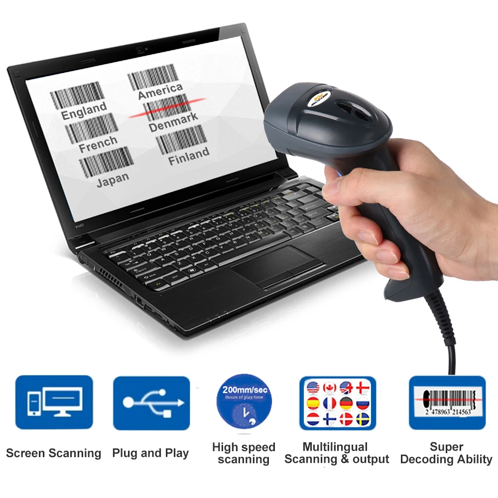 ISSYZONEPOS 1D 2D сканер штрих-кода проводной USB Считыватель Штрих-Кода Windows/Mac/Linux супермаркет/книжный магазин/логистический сканер кода