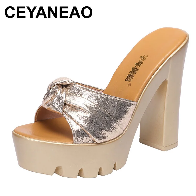 

CEYANEAO большого размера 32-43 на платформе; Шлепанцы без задника с открытыми пальцами; Летние свадебные туфли 2020 открытые бантик для головы обув...
