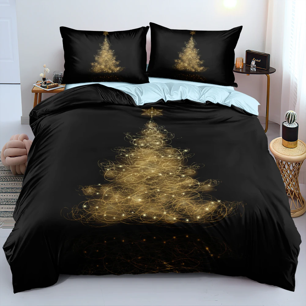 Набор пододеяльников с рождественской елкой черное постельное белье