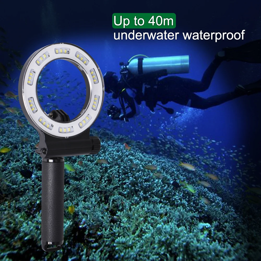 

Подводный кольцевой светильник, 1000 лм, водонепроницаемый, 40 м/130 футов, светодиодный светильник с ручкой, для спортивной камеры GoPro