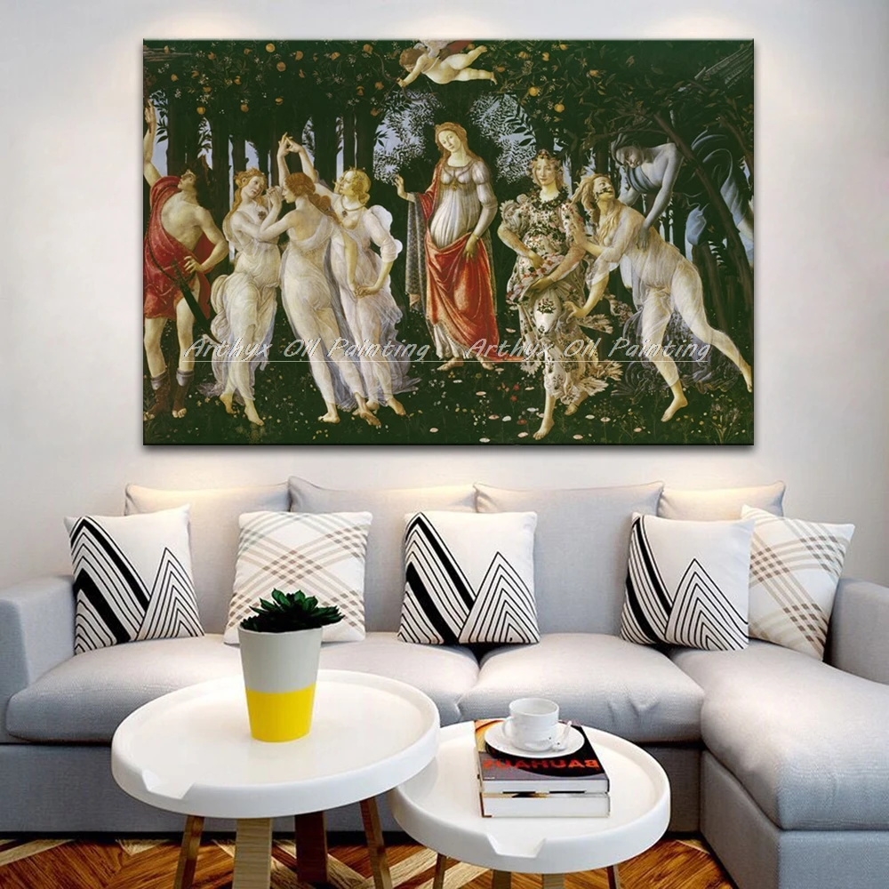 Arthyx Wall Art Poster Cotton Printed Famous Oil Paintings On Canvas Copy Of Botticelli's Primavera Pictures For Room Home Decor | Дом и
