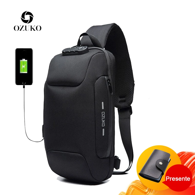 OZUKO Crossbody Bag for Men With USB Holder Anti-theft Shoulder Messenger Bags Male Waterproof Chest Bag Shoulder Bag