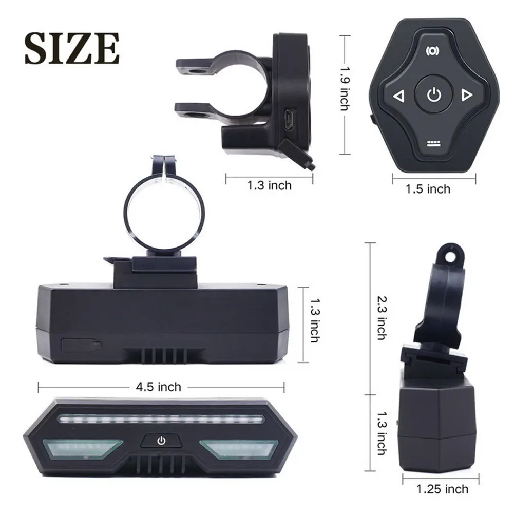

Bike Tail Light with Turn Signals USB Rechargeable Bicycle Taillight Wireless Remote Control Ultra Light Bike Rear Light