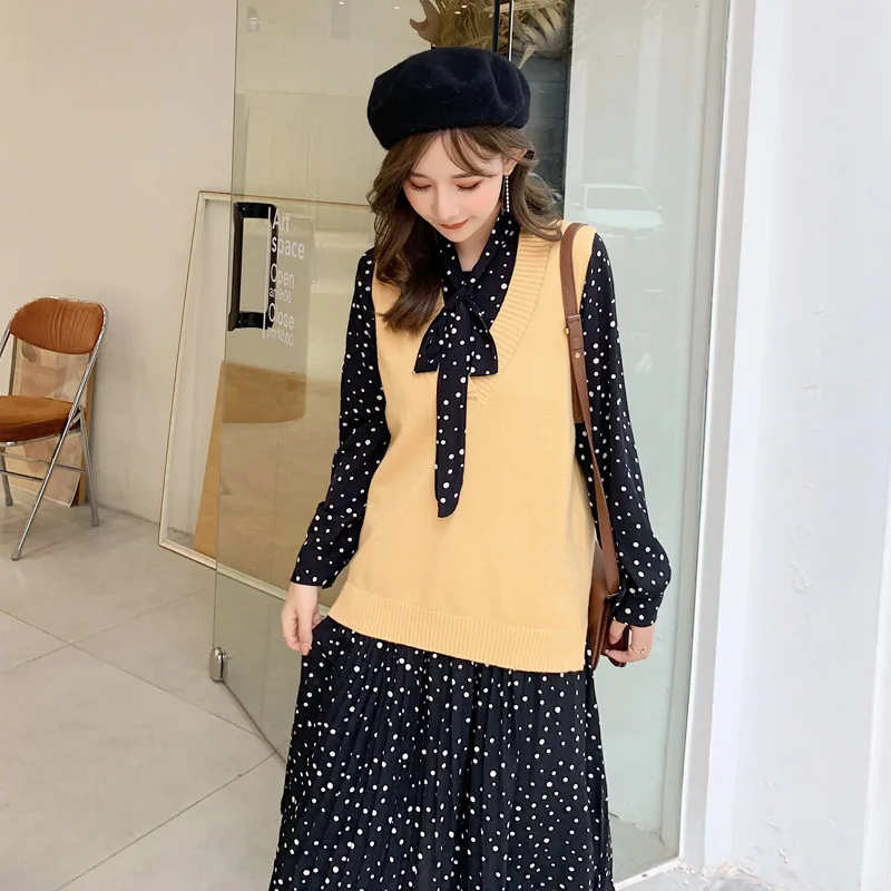 Шифоновое облегающее Платье макси с высокой талией и длинным рукавом в горошек |