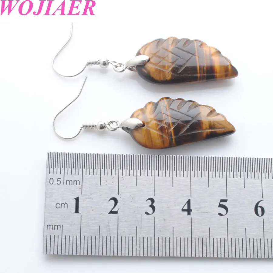 

WOJIAER 6 Pair Angel Wing Drop Earrings Natural Gem Stone Tigers Eye Jewelry Women Christmas Dangle Earrings PW9265