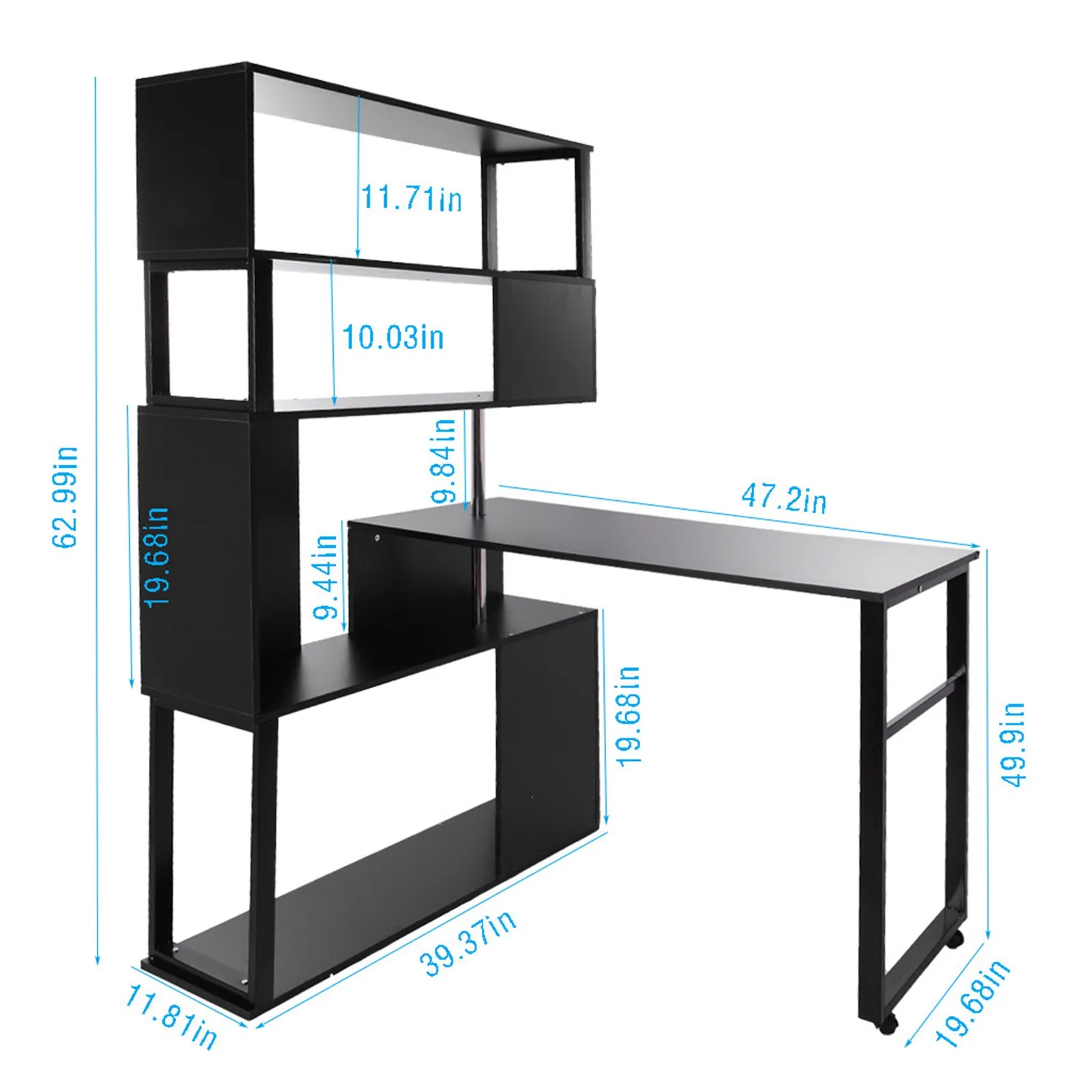 

L-shaped Computer Desk Table with 5-Tier Bookshelf Rotating Student Corner Writing Desk Laptop Table Workstation[US-Stock]