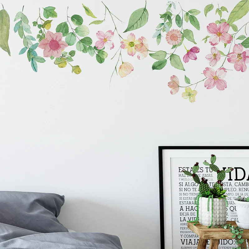 Watercolor Flower Wall Sticker - Bedroom and Living Room Decor - Removable Floral Wall Decal for Girls' Room image 4