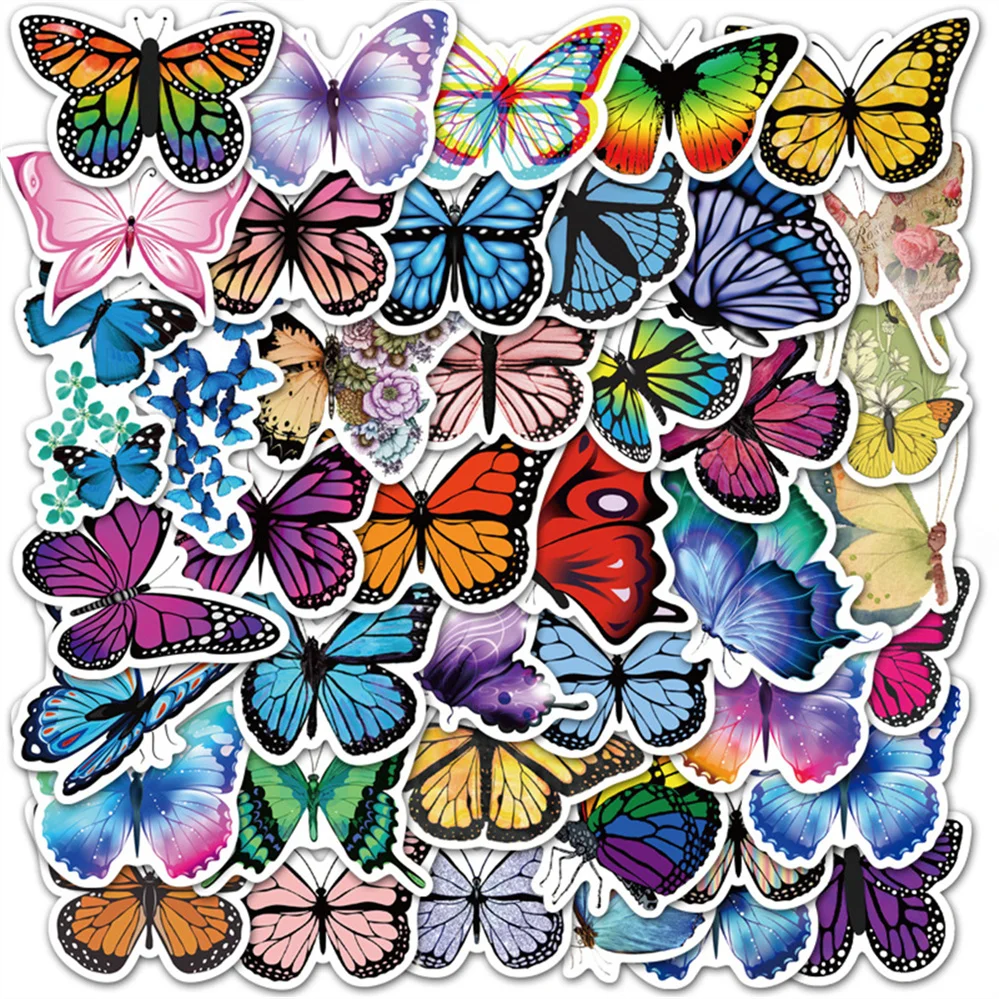

10/30/50 PCS Cartoon Popular Insect Butterfly Phone Case Graffiti Diary Decoration Waterproof Sticker Toy Wholesale