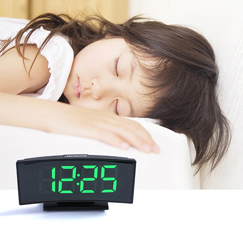 Electronic Clock Desktop Multi-purpose Alarm Clock Rectangle Curved Mirror LED Display Date Temperature Display часы на стену