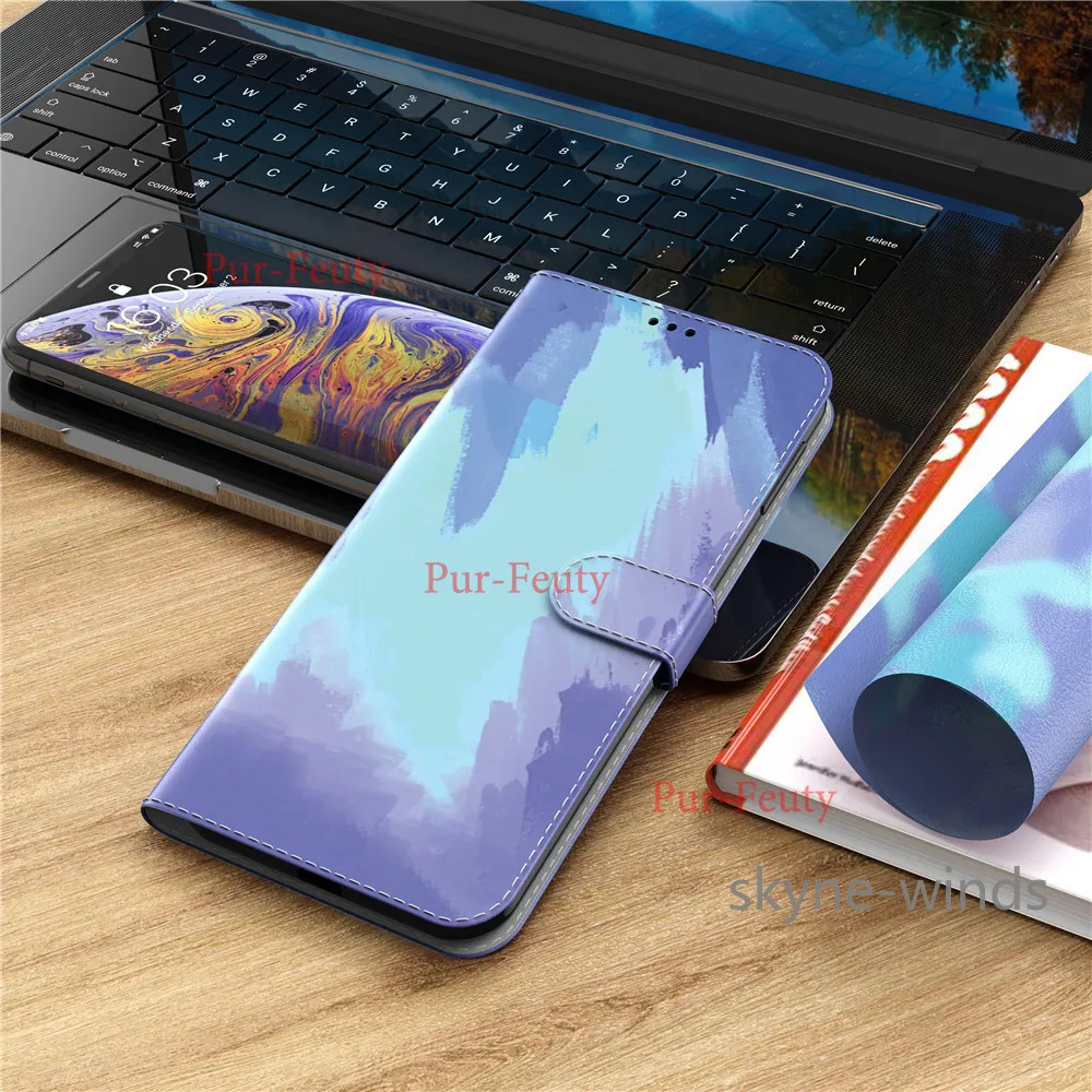 Кожаный магнитный чехол серии Акварель для Tecno Comon 12 CC7 Spark 4 KC8 чехол-книжка с