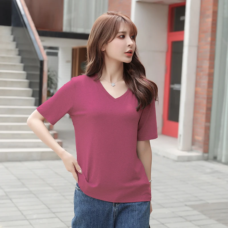 

ZOENOVA Womens Modal T-Shirt Pure Color Short Sleeve Ladies Tees Slim Cool In Summer Female Necessary Clothing 2021 Brand New