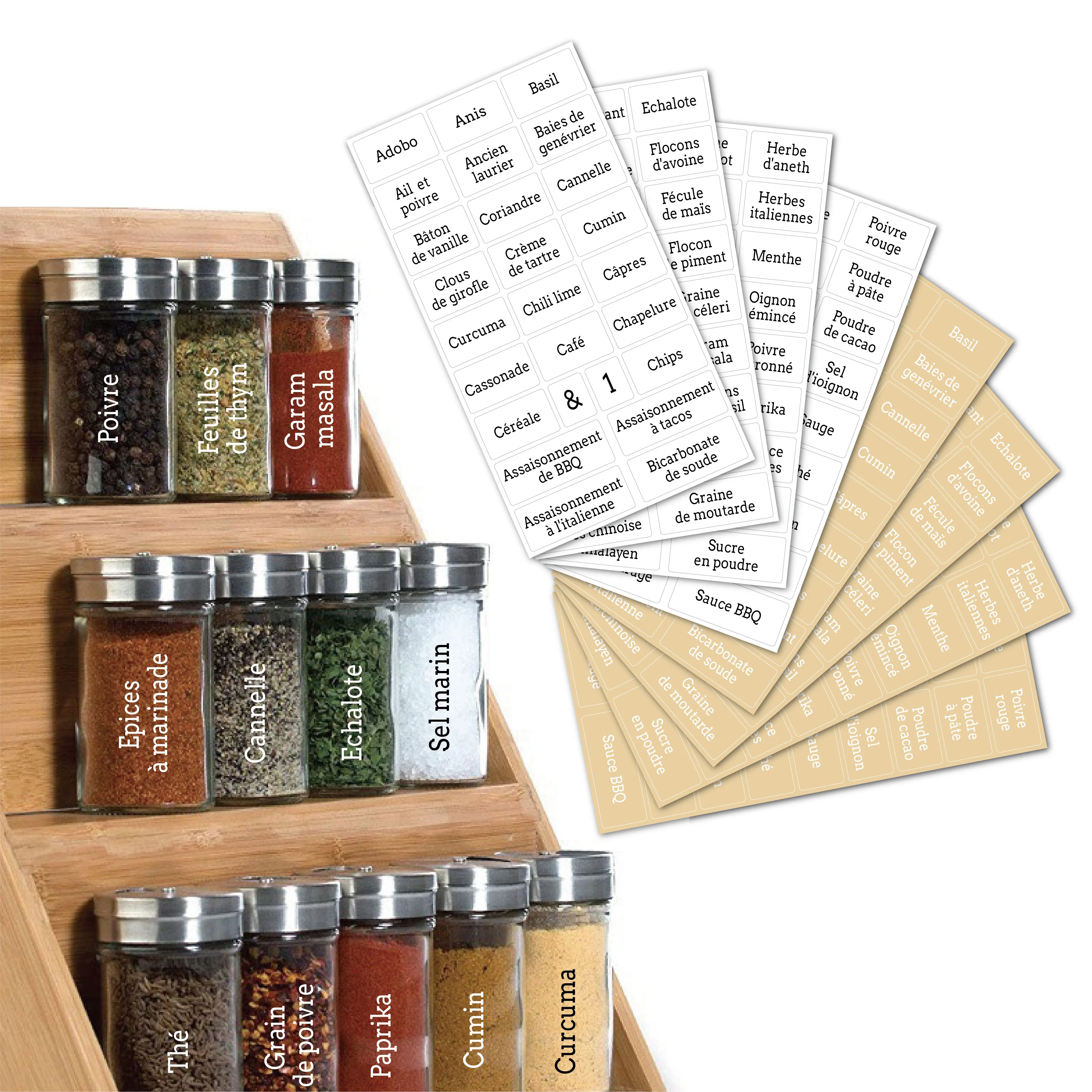

208PCS Kitchen Jars Stickers For Cans French Kitchen Spice Label Waterproof Resistant Pantry Organizaton self-adhesive labels
