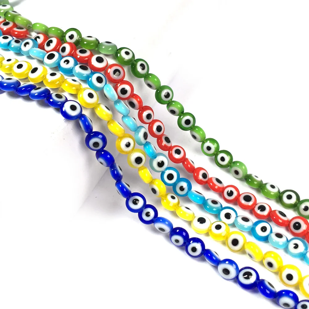 

6mm Multicolor Round Flat Shape Evil Eye Beads Lampwork Glazed Glass Beads for Bracelet Necklace DIY Jewelry Making Wholesale
