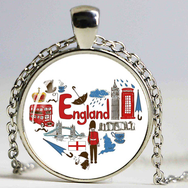 Ожерелье с кулоном в этническом стиле со стеклянным куполом серебряная цепочка