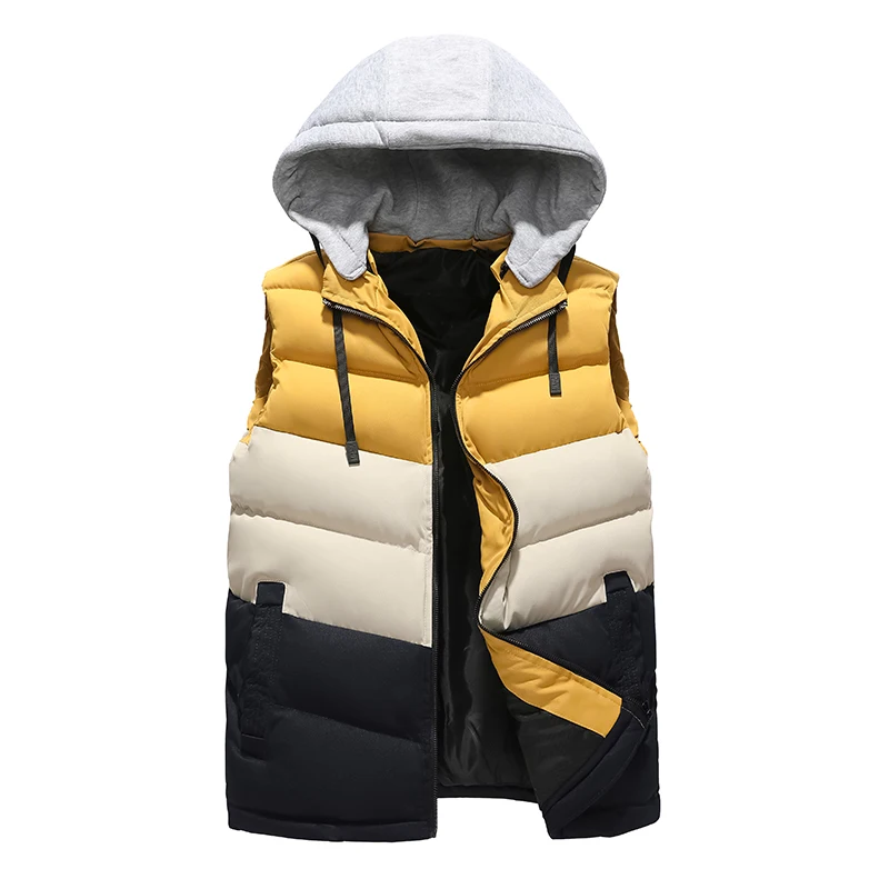 

2021 новый зимний жилет в стиле пэчворк, мужская одежда без рукавов с капюшоном, теплый жилет, приталенный плотный жилет размера плюс 7XL