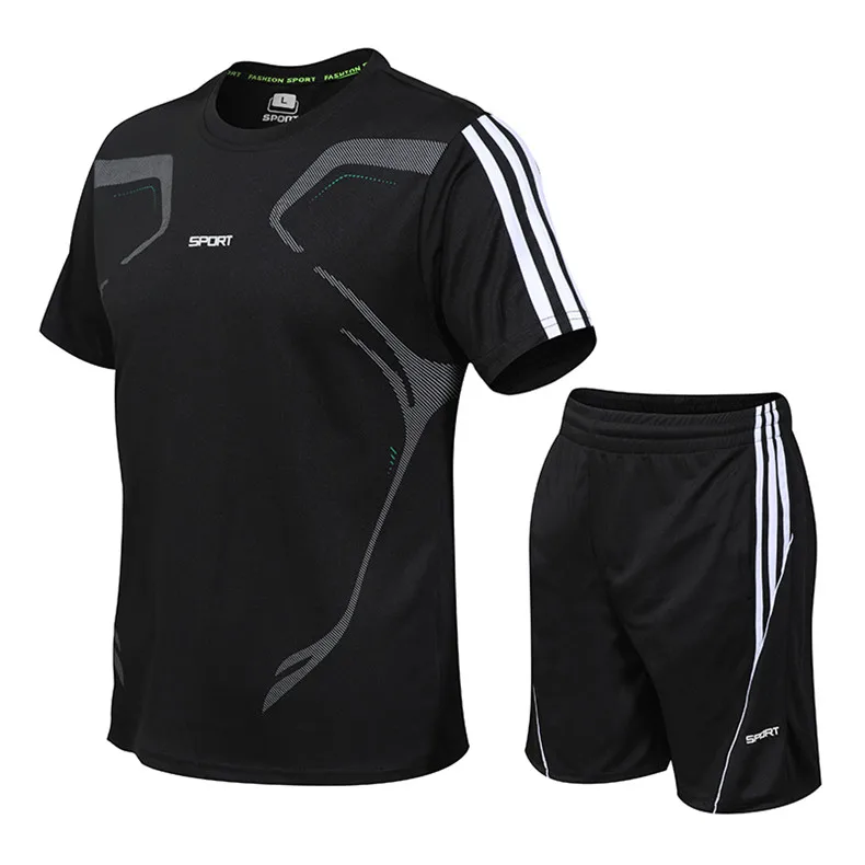 

Summer Suit Men Fashion Men Sets Fitness Suit Quick-drying Short-Sleeved Shorts Tracksuit Men O-Neck Solid Sportswear Two-piece