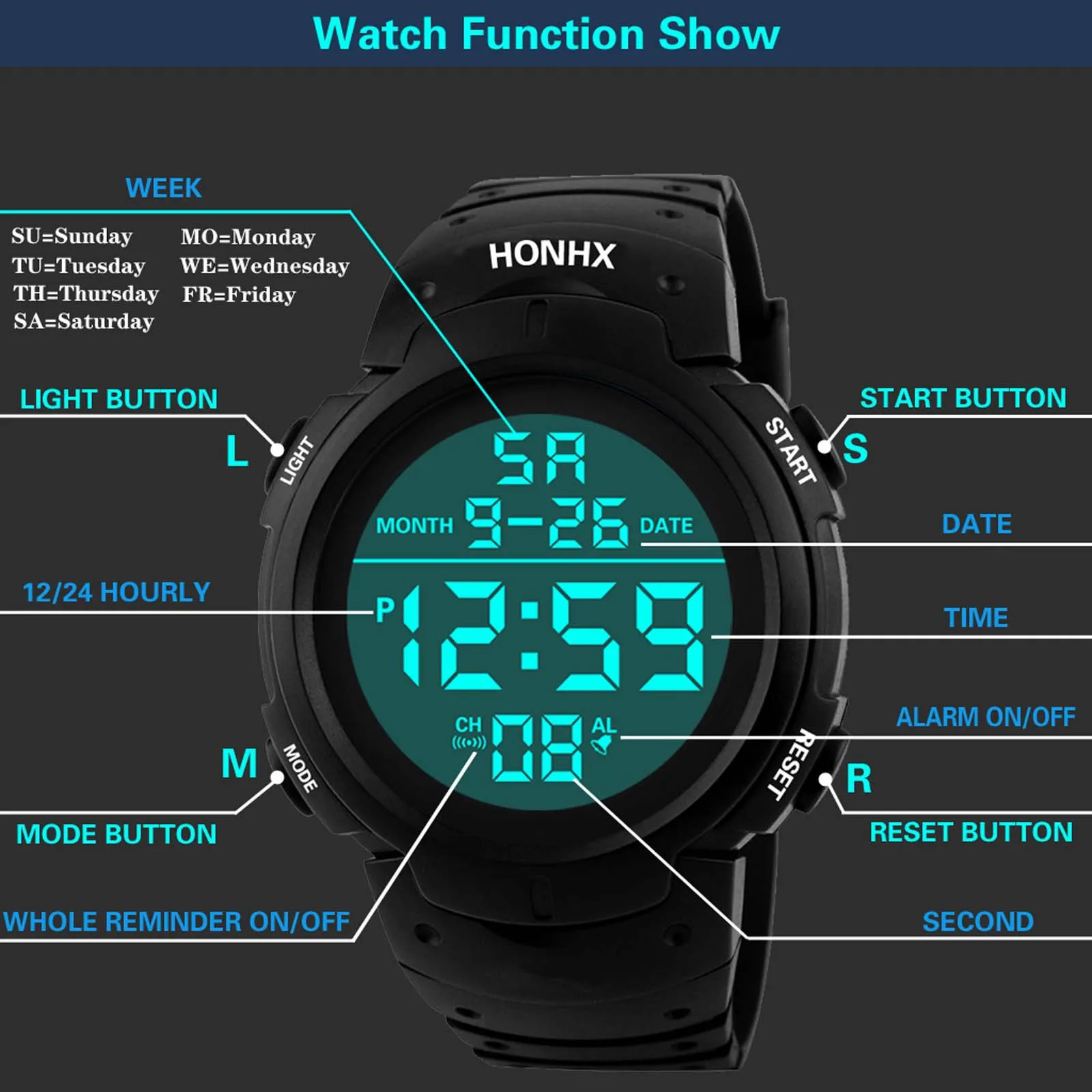 

Fashion Led Outdoor Sport Watch Men Multifunction Watch Alarm Clock Chrono 3Bar Waterproof Digital Watch Relogio Masculino 2021