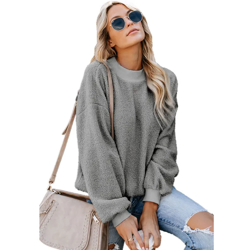 2019 осенне-зимний женский однотонный пуловер с длинными рукавами и круглым