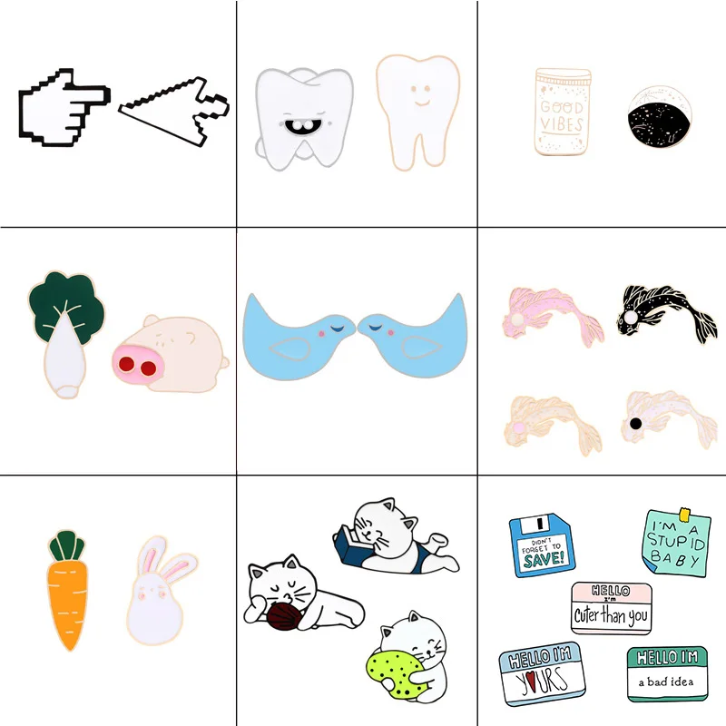 2 ~ 4 шт./комплект брошь в виде животного коллекция булавки кошачья свинья рыба