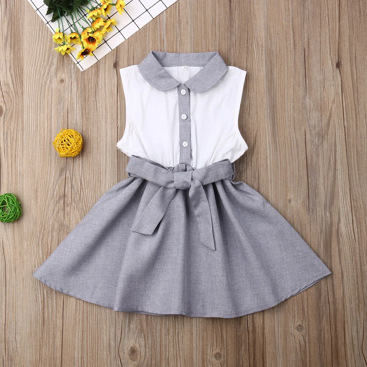 Летнее платье для девочек в школьном стиле трапециевидной формы без рукавов