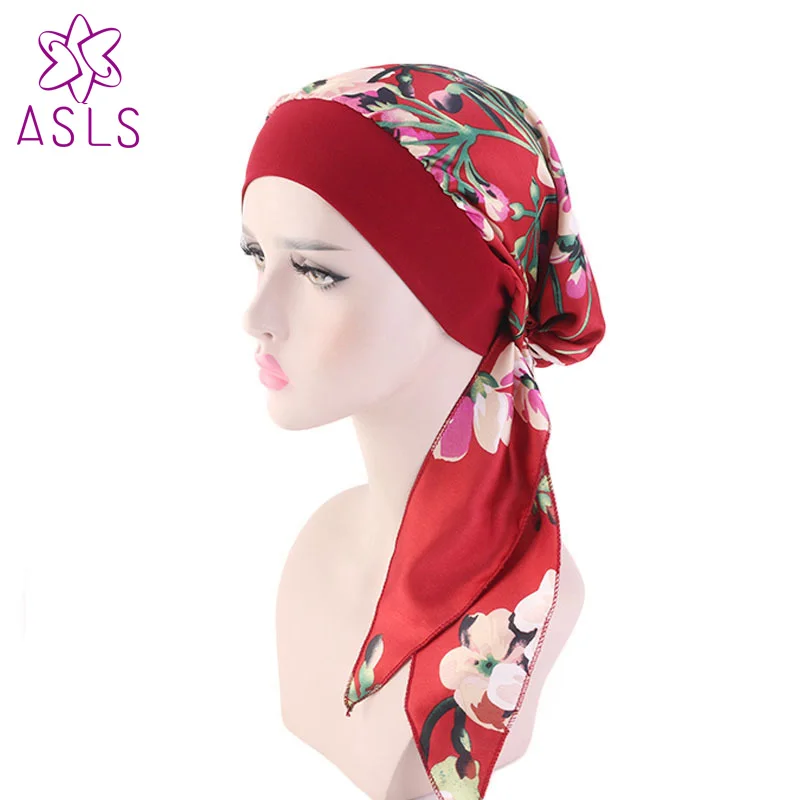 

New Silky Bonnet Headwrap Elastic Hair Band Women Scarves Pre-Tied Cancer Chemo Beanies Headwear Head Wrap Hair Accessories