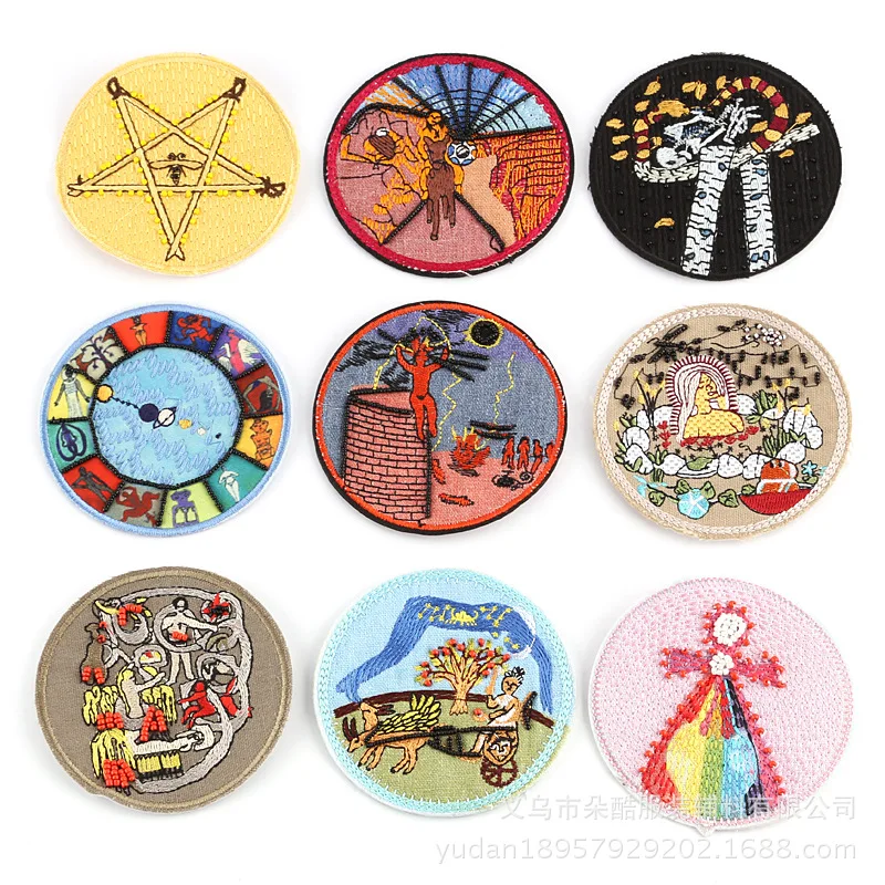 

Круглая вышитая нашивка 20 шт./лот, бусины ручной работы, странные вещи, хлопковая льняная ткань, одежда, Швейные аксессуары, значки, оптовая п...