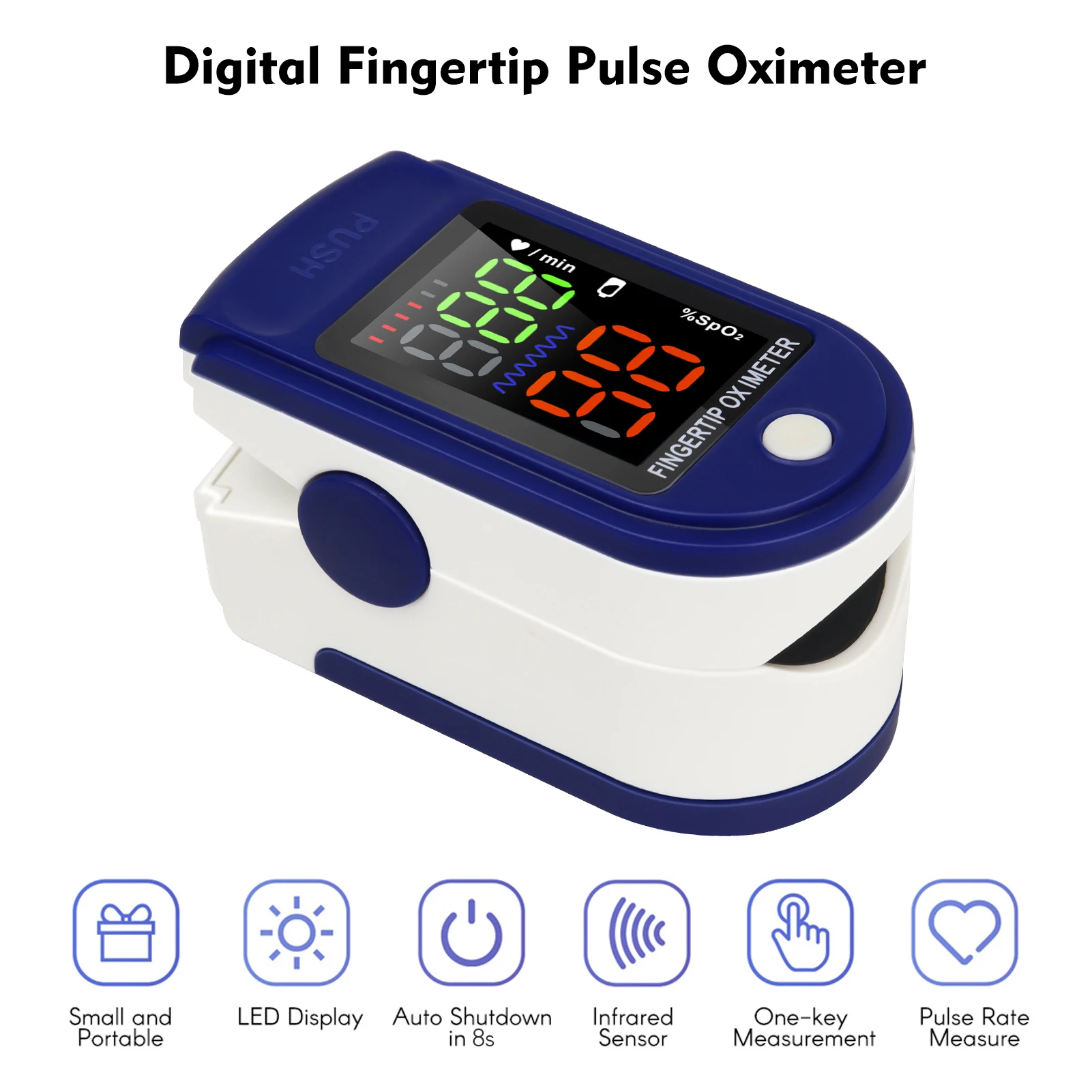 Digital Fingertip Pulse Oximeter Mini SpO2 Oxygen Saturation Monitor PR Rate Measuring 5s Rapid Reading LED Display |