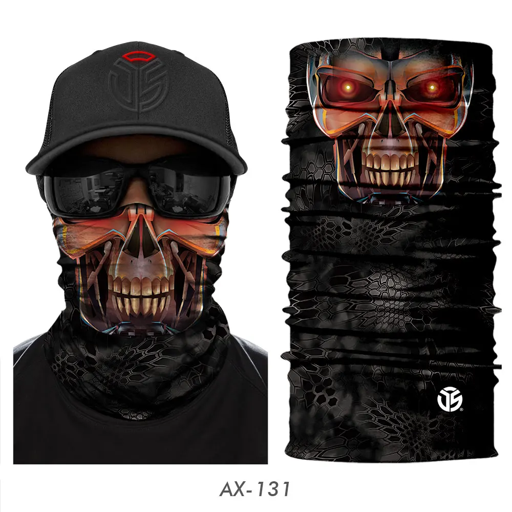 AX-131 3D Skull Ghost Balaclava Neck Gaiter Motorcycle Bandana Head Shield Skeleton Moto Biker Tube Scarf Headband Half Face Mask Men - Цвет: AX-131
