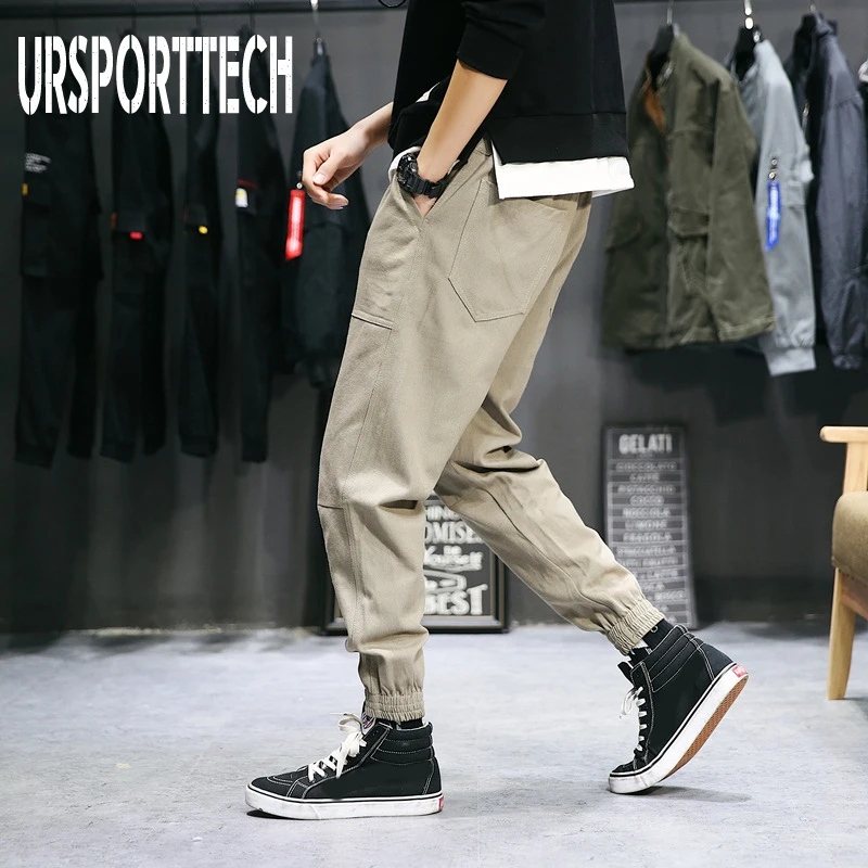Мужские брюки-карго в стиле хип-хоп черные однотонные облегающие брюки-джоггеры