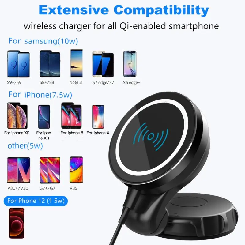 

Magnetic Wireless Car Charger Mount For IPhone 12 Pro Max Qi 15W Fast Charging Wireless Charger Car Phone Holder